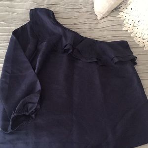 NWT: 1 shoulder satin blouse navy